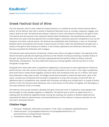 Greek Festival God of Wine