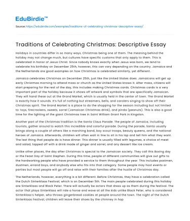 Traditions of Celebrating Christmas: Descriptive Essay