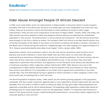 Elder Abuse Amongst People Of African Descent