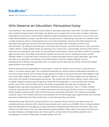 Girls Deserve an Education: Persuasive Essay
