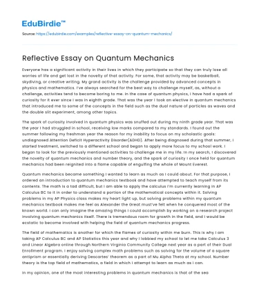 Reflective Essay on Quantum Mechanics