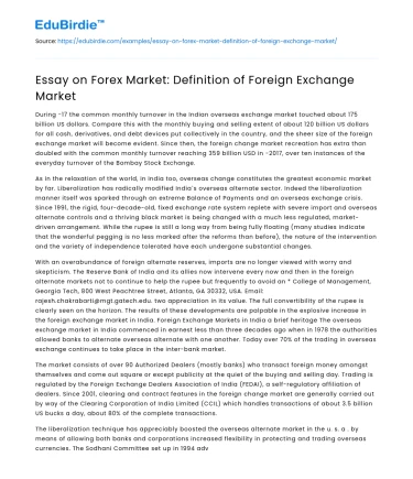 Essay on Forex Market: Definition of Foreign Exchange Market