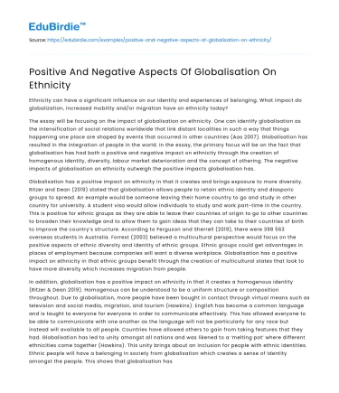 Positive And Negative Aspects Of Globalisation On Ethnicity