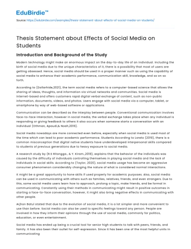 Thesis Statement about Effects of Social Media on Students