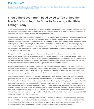 Government Tax on Unhealthy Foods for Healthier Eating