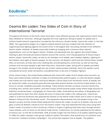 Osama Bin Laden: Two Sides of Coin in Story of International Terrorist