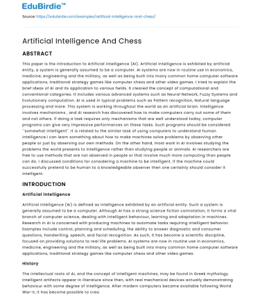 Artificial Intelligence And Chess
