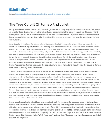 The True Culprit Of Romeo And Juliet