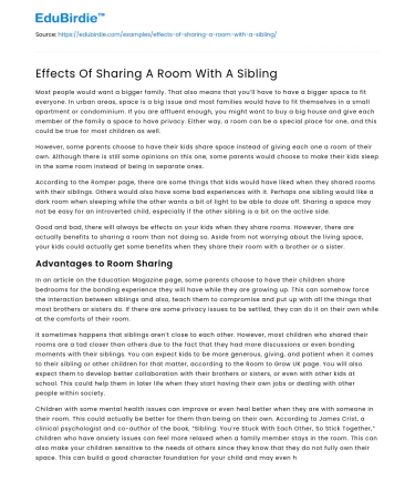 Effects Of Sharing A Room With A Sibling