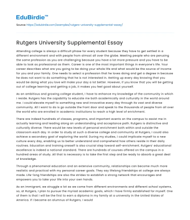 Rutgers University Supplemental Essay