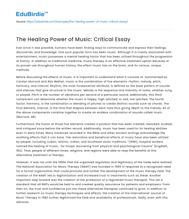 The Healing Power of Music: Critical Essay