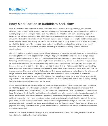 Body Modification In Buddhism And Islam