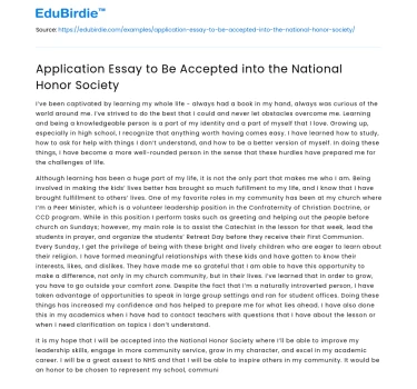 Application Essay to Be Accepted into the National Honor Society