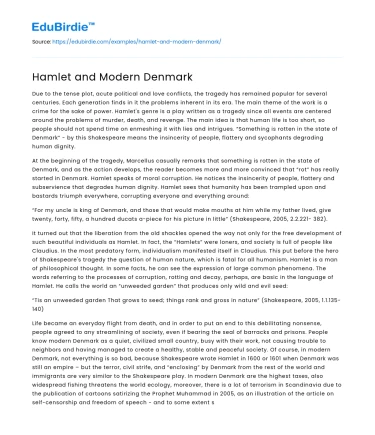 Hamlet and Modern Denmark