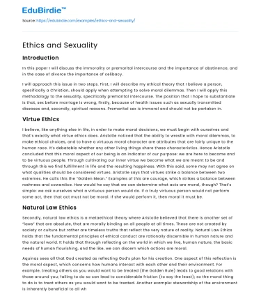 Ethics and Sexuality