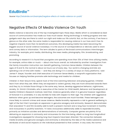 Negative Effects Of Media Violence On Youth