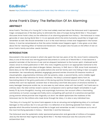 Anne Frank’s Diary: The Reflection Of An Alarming