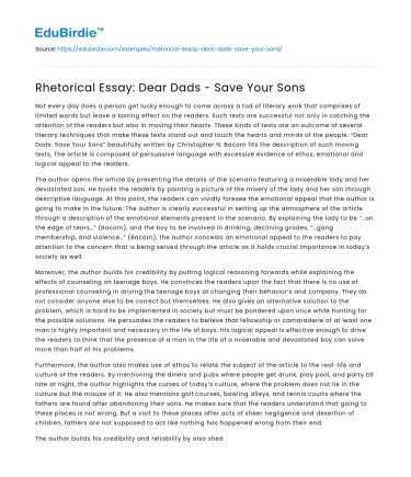 Rhetorical Essay: Dear Dads – Save Your Sons
