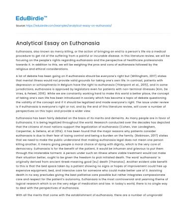 Analytical Essay on Euthanasia