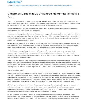 Christmas Miracle in My Childhood Memories: Reflective Essay
