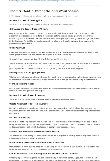 Internal Control Strengths and Weaknesses