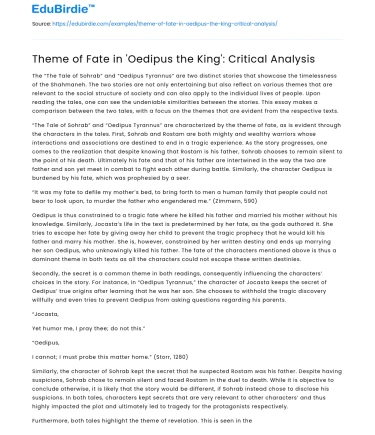 Theme of Fate in ‘Oedipus the King’: Critical Analysis