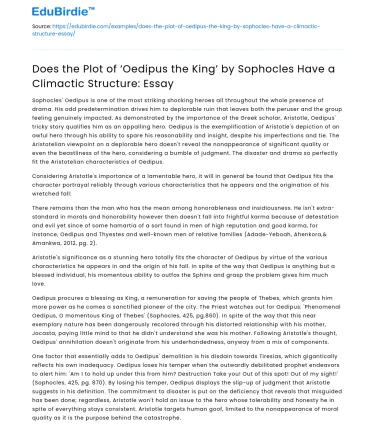 Climactic Structure in ‘Oedipus the King’ by Sophocles