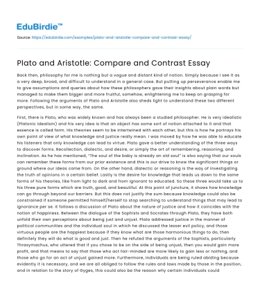 Plato and Aristotle: Compare and Contrast Essay