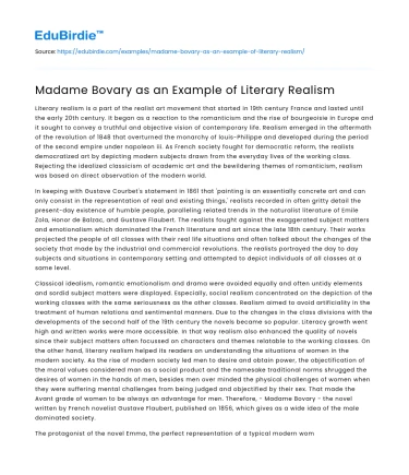 Madame Bovary as an Example of Literary Realism