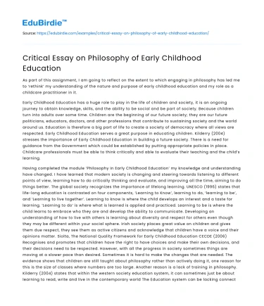 Critical Essay on Philosophy of Early Childhood Education