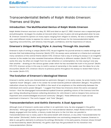 Transcendentalist Beliefs of Ralph Waldo Emerson: Themes and Styles