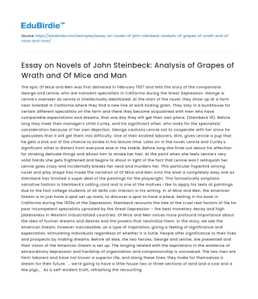 Analysis of John Steinbeck’s Grapes of Wrath and Of Mice and Men