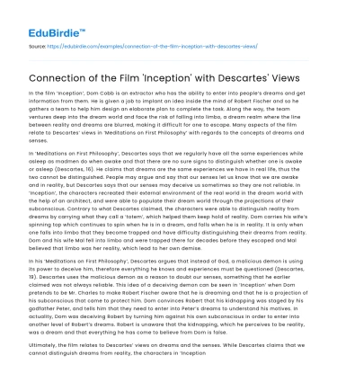 Connection of the Film ‘Inception’ with Descartes’ Views