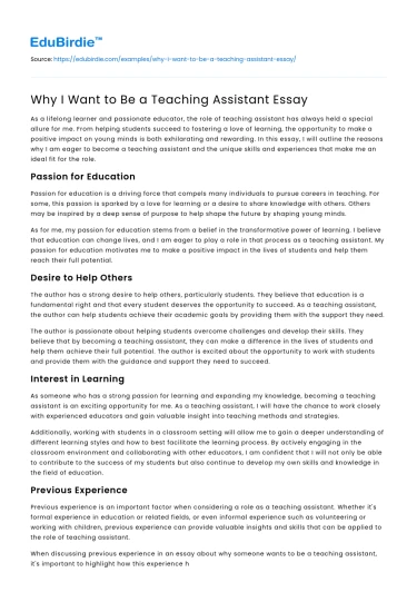 Why I Want to Be a Teaching Assistant Essay
