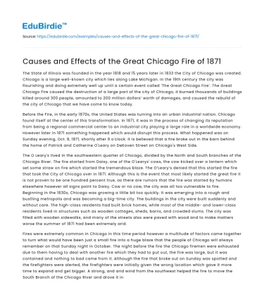 Causes and Effects of the Great Chicago Fire of 1871