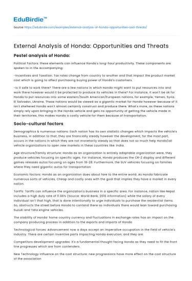 External Analysis of Honda: Opportunities and Threats