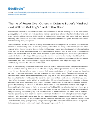 Power dynamics in ‘Kindred’ and ‘Lord of the Flies’