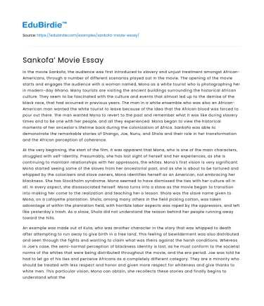 Sankofa’ Movie Essay