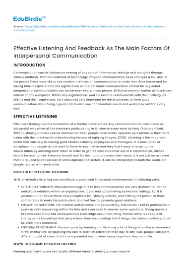 Listening & Feedback in Interpersonal Communication