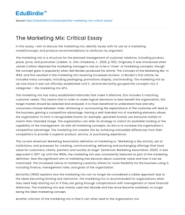 The Marketing Mix: Critical Essay