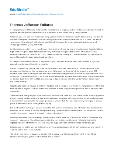 Thomas Jefferson Failures