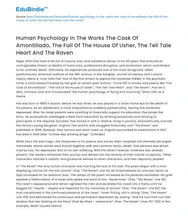 Human Psychology in Poe’s Gothic Tales: Cask, Usher, Heart, Raven