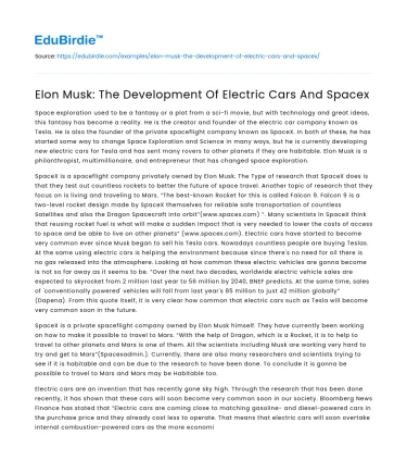 Innovations in Electric Vehicles and Private Space Exploration