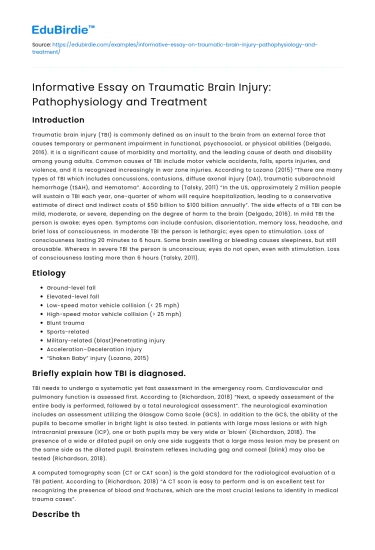 Traumatic Brain Injury: Pathophysiology and Treatment