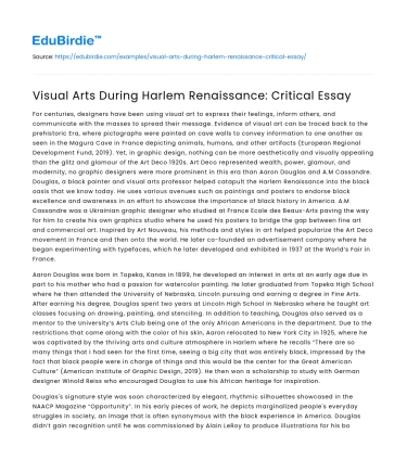 Visual Arts During Harlem Renaissance: Critical Essay