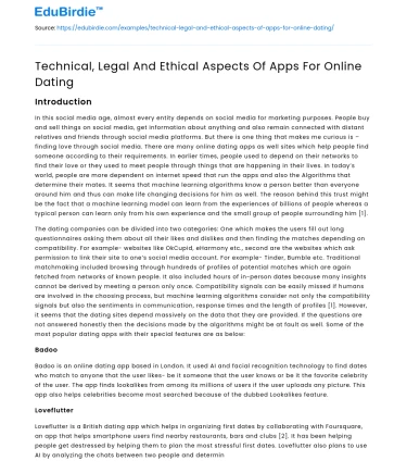 Technical, Legal And Ethical Aspects Of Apps For Online Dating