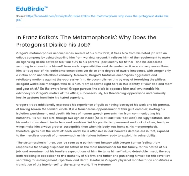 Protagonist’s Job Dislike in Kafka’s ‘The Metamorphosis’