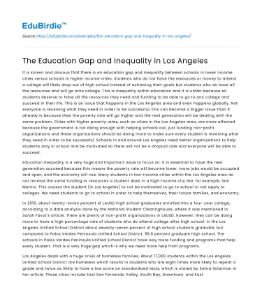 The Education Gap and Inequality in Los Angeles
