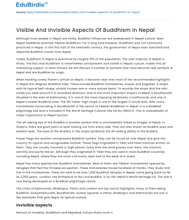 Visible And Invisible Aspects Of Buddhism In Nepal