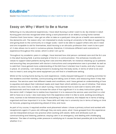 Essay on Why I Want to Be a Nurse